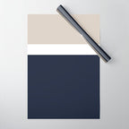 Simple Minimalist Color Block Pattern - Mid Striped Solid Light Mushroom Beige White Deep Navy Blue Wrapping Paper Gallery Image 1