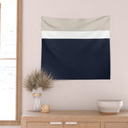 Simple Minimalist Color Block Pattern - Mid Striped Solid Light Mushroom Beige White Deep Navy Blue Wall Tapestry Gallery Image 2