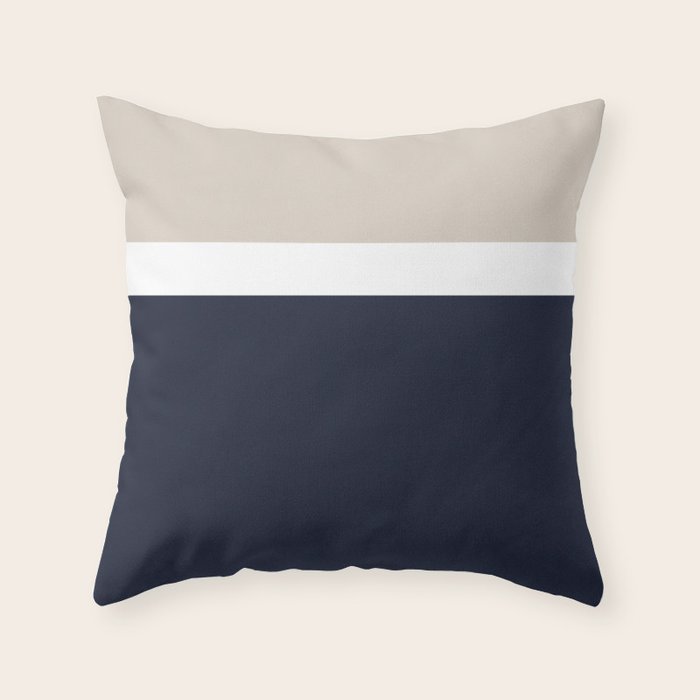 Simple Minimalist Color Block Pattern - Mid Striped Solid Light Mushroom Beige White Deep Navy Blue Throw Pillow Gallery Image 6