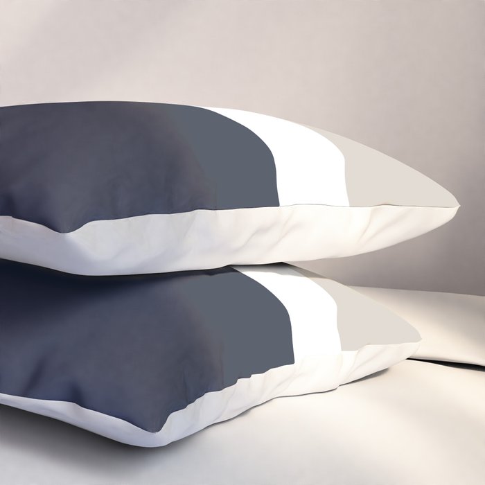 Simple Minimalist Color Block Pattern - Mid Striped Solid Light Mushroom Beige White Deep Navy Blue Pillow Sham Gallery Image 3