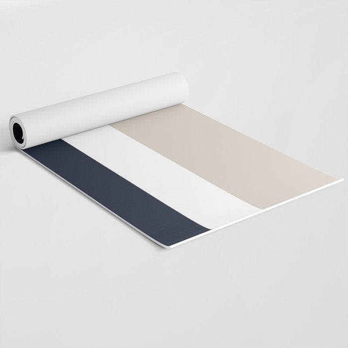 Simple Minimalist Color Block Pattern - Mid Striped Solid Light Mushroom Beige White Deep Navy Blue Yoga Mat Gallery Image 2