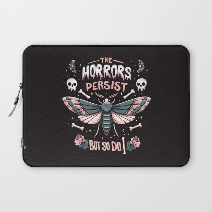 The Horrors Persist But So Do I - Gothic Moth And Skull Design Laptop Sleeve