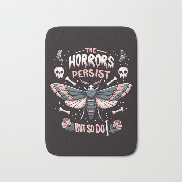 The Horrors Persist But So Do I - Gothic Moth And Skull Design Bath Mat