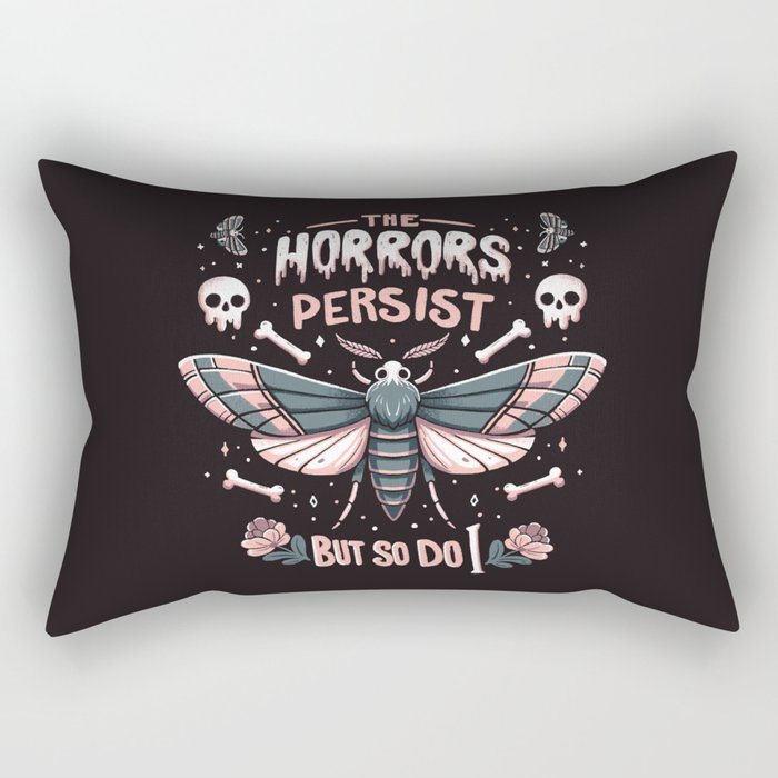 The horrors persist but so do I - gothic moth and skull design Rectangular Pillow Gallery Image 2