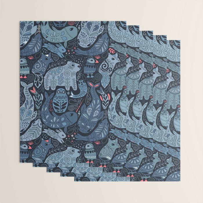 Arctic animals Polar bear, narwhal, seal, fox, puffin, whale  Wrapping Paper Gallery Image 3