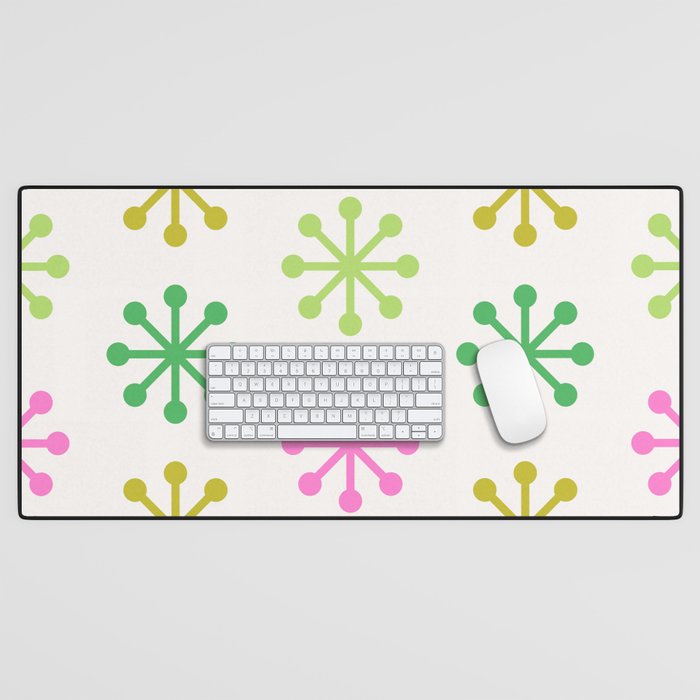 Retro Snowflakes - Pink & Green Desk Mat Gallery Image 1