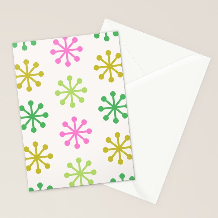 Retro Snowflakes - Pink & Green Stationery Card Gallery Image 2