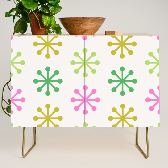 Retro Snowflakes - Pink & Green Credenza Gallery Image 1