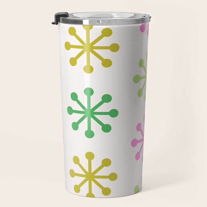 Retro Snowflakes - Pink & Green Travel Mug Gallery Image 3