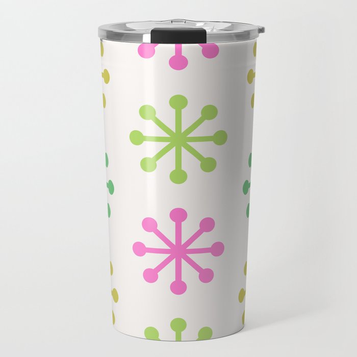 Retro Snowflakes - Pink & Green Travel Mug Gallery Image 1