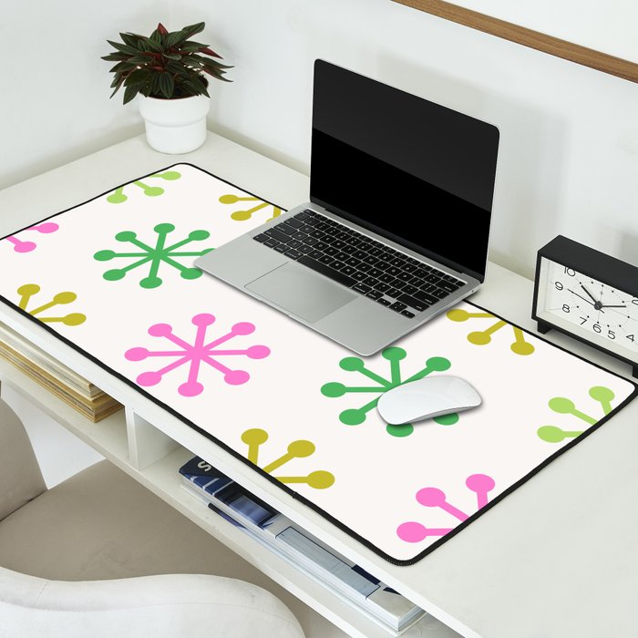 Retro Snowflakes - Pink & Green Desk Mat Gallery Image 2