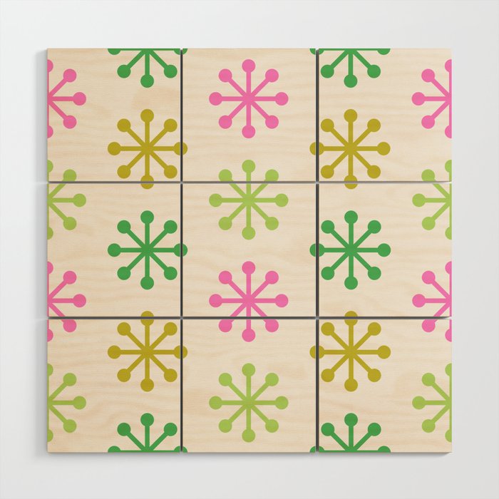 Retro Snowflakes - Pink & Green Wood Wall Art Gallery Image 1