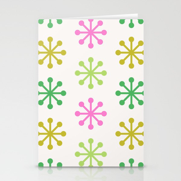 Retro Snowflakes - Pink & Green Stationery Card Gallery Image 2