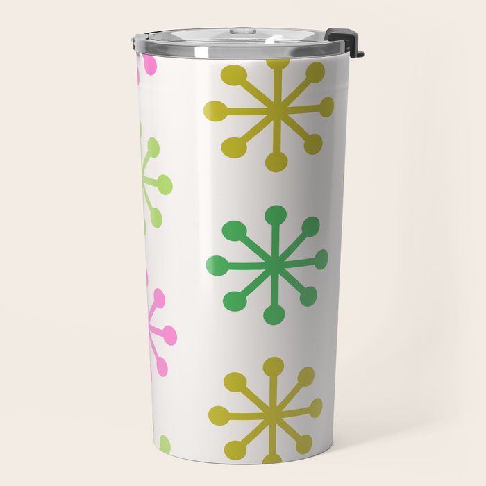 Retro Snowflakes - Pink & Green Travel Mug Gallery Image 2