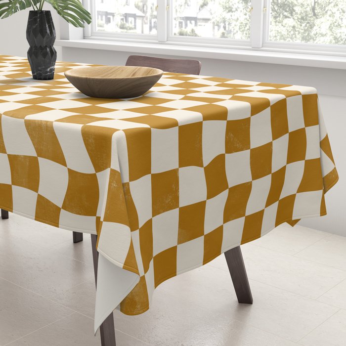 Warped Checkerboard - Gold Orange Tablecloth Gallery Image 3