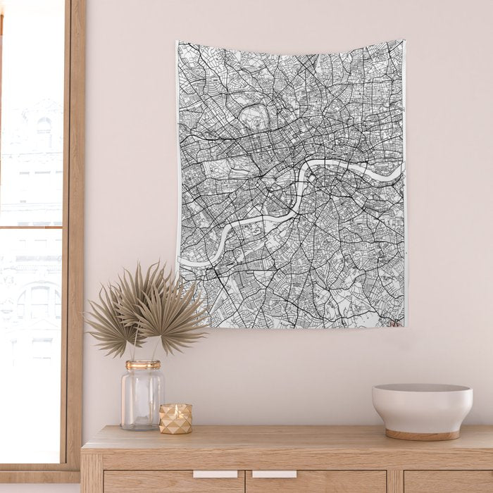 London Map White Wall Tapestry Gallery Image 2