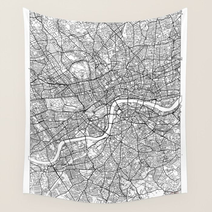 London Map White Wall Tapestry Gallery Image 1