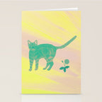 Staring Cat and Flower - Green and Pink and Yellow Stationery Card Gallery Image 2