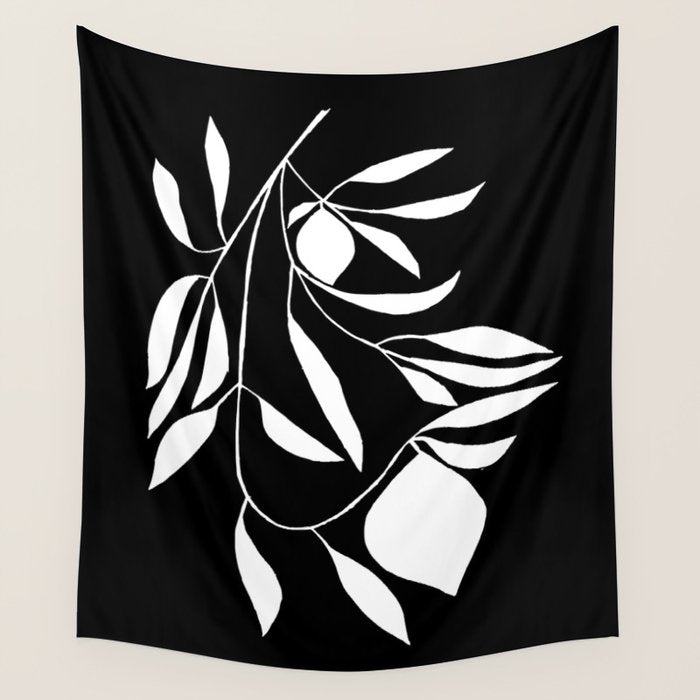 Lemon Tree In Black  Wall Tapestry Gallery Image 1