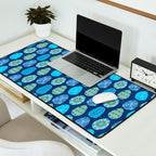 Colorful Folk Art Easter Eggs in Teal & Navy Blue Desk Mat Gallery Image 2