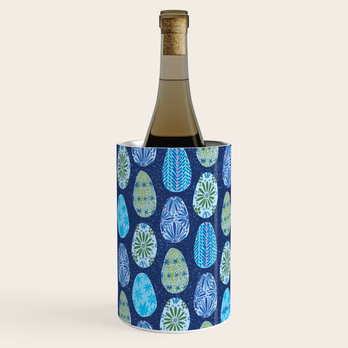 Colorful Folk Art Easter Eggs in Teal & Navy Blue Wine Chiller Gallery Image 3