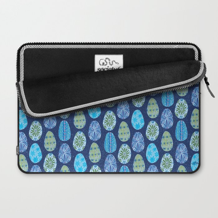 Colorful Folk Art Easter Eggs in Teal & Navy Blue Laptop Sleeve Gallery Image 2