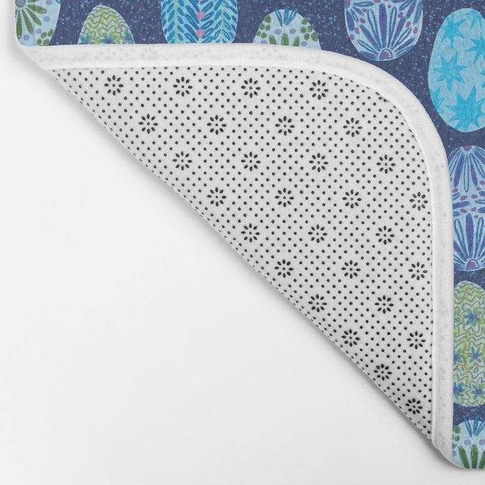 Colorful Folk Art Easter Eggs in Teal & Navy Blue Bath Mat Gallery Image 2
