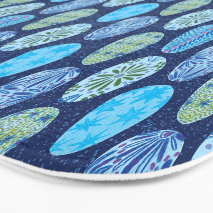 Colorful Folk Art Easter Eggs in Teal & Navy Blue Bath Mat Gallery Image 3