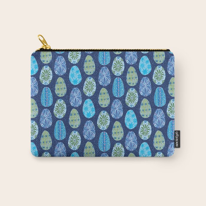 Colorful Folk Art Easter Eggs in Teal & Navy Blue Carry All Pouch Gallery Image 1