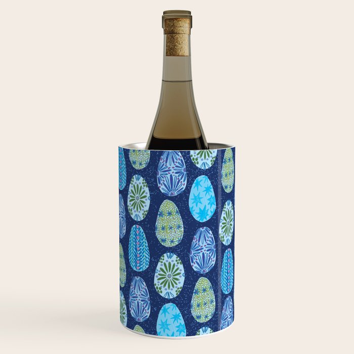 Colorful Folk Art Easter Eggs in Teal & Navy Blue Wine Chiller Gallery Image 2