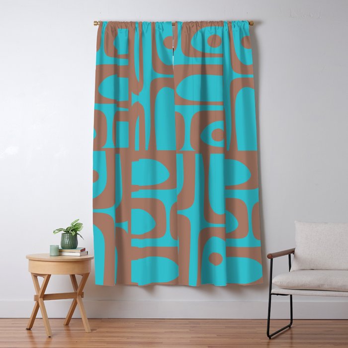 Midcentury Mod Piquet Inspired by PANTONE 17 1230 Color of the Year Mocha Mousse and Blue Curacao Window Curtain Gallery Image 5