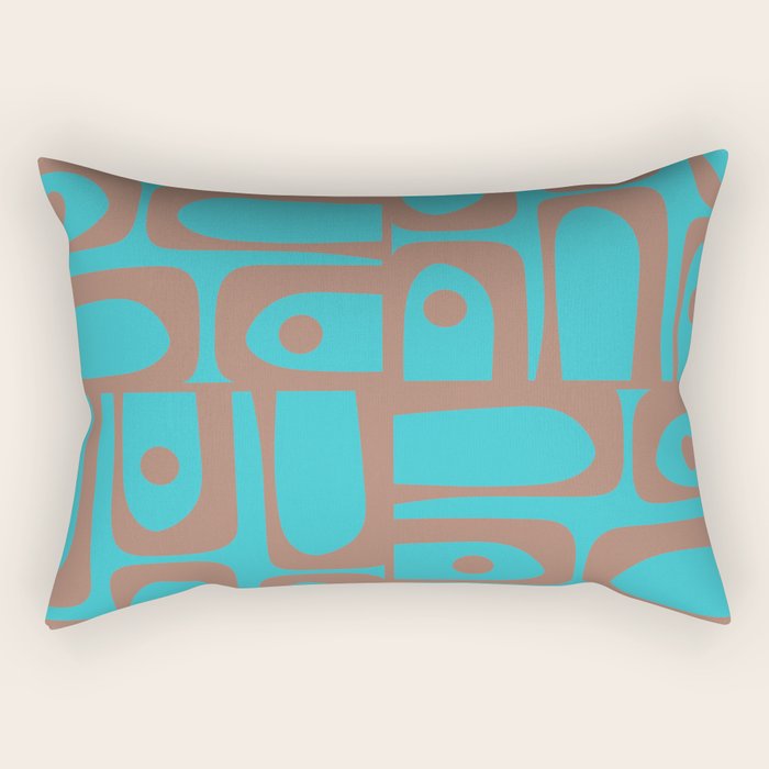 Midcentury Mod Piquet Inspired by PANTONE 17 1230 Color of the Year Mocha Mousse and Blue Curacao Rectangular Pillow Gallery Image 2