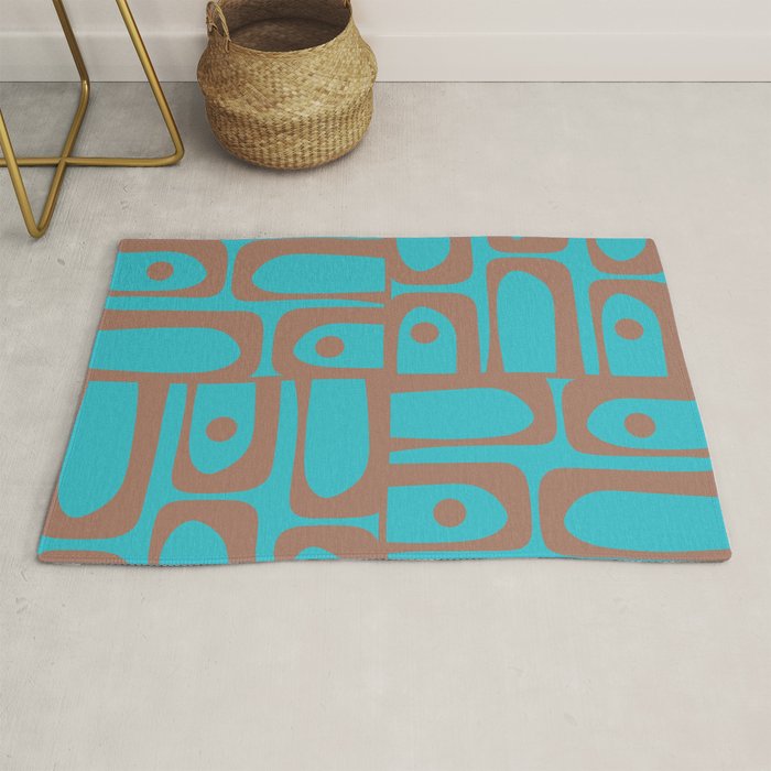 Midcentury Mod Piquet Inspired by PANTONE 17 1230 Color of the Year Mocha Mousse and Blue Curacao Rug Gallery Image 1