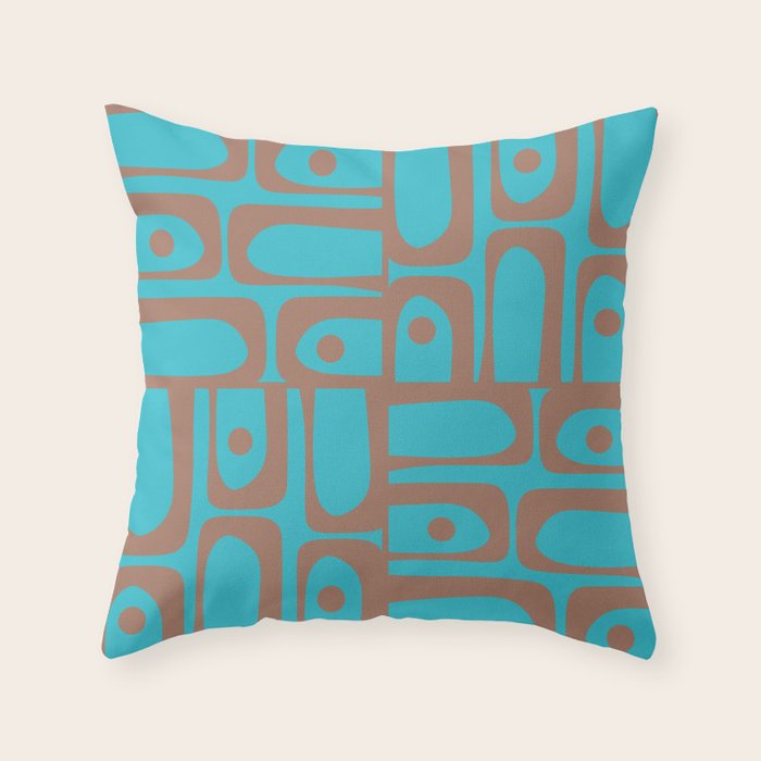 Midcentury Mod Piquet Inspired by PANTONE 17 1230 Color of the Year Mocha Mousse and Blue Curacao Throw Pillow Gallery Image 1