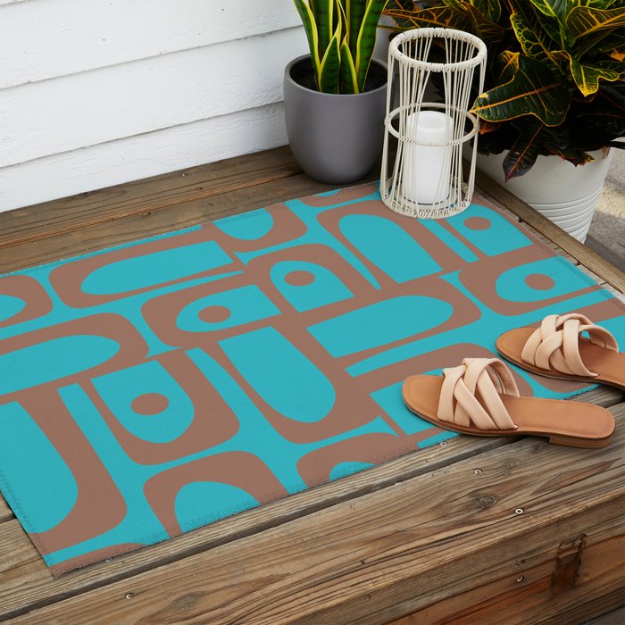 Midcentury Mod Piquet Inspired by PANTONE 17 1230 Color of the Year Mocha Mousse and Blue Curacao Outdoor Rug Gallery Image 2