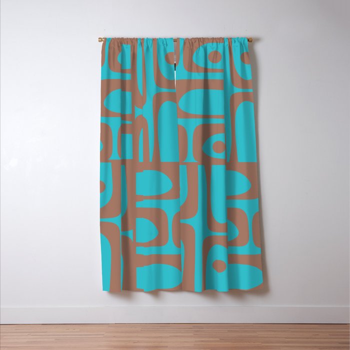 Midcentury Mod Piquet Inspired by PANTONE 17 1230 Color of the Year Mocha Mousse and Blue Curacao Window Curtain Gallery Image 3