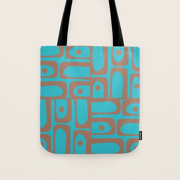 Midcentury Mod Piquet Inspired by PANTONE 17 1230 Color of the Year Mocha Mousse and Blue Curacao Tote Bag Gallery Image 1