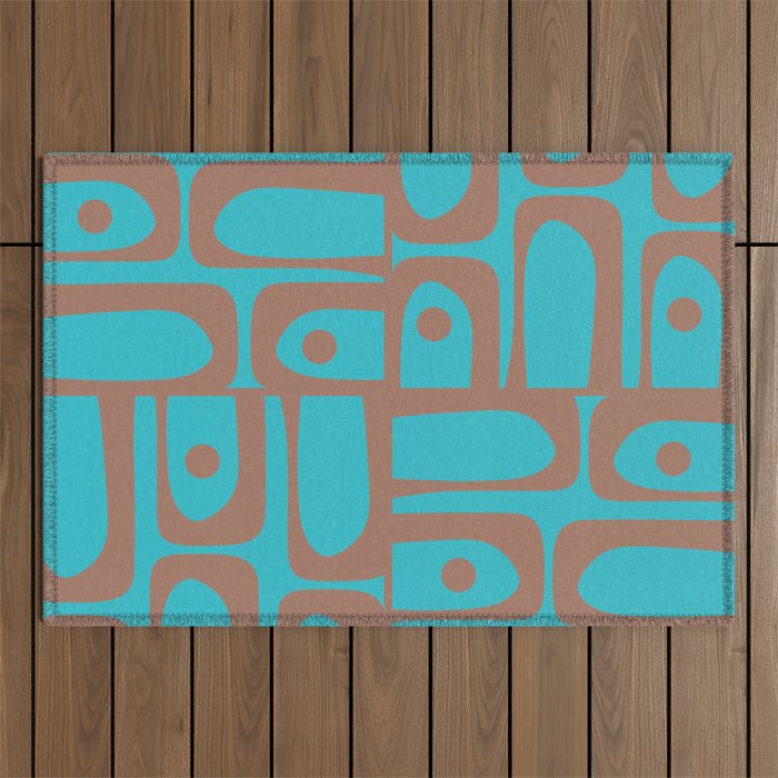 Midcentury Mod Piquet Inspired by PANTONE 17 1230 Color of the Year Mocha Mousse and Blue Curacao Outdoor Rug Gallery Image 1