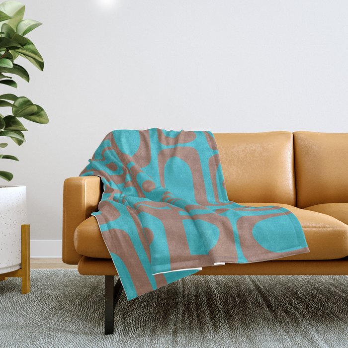 Midcentury Mod Piquet Inspired by PANTONE 17 1230 Color of the Year Mocha Mousse and Blue Curacao Throw Blanket Gallery Image 1