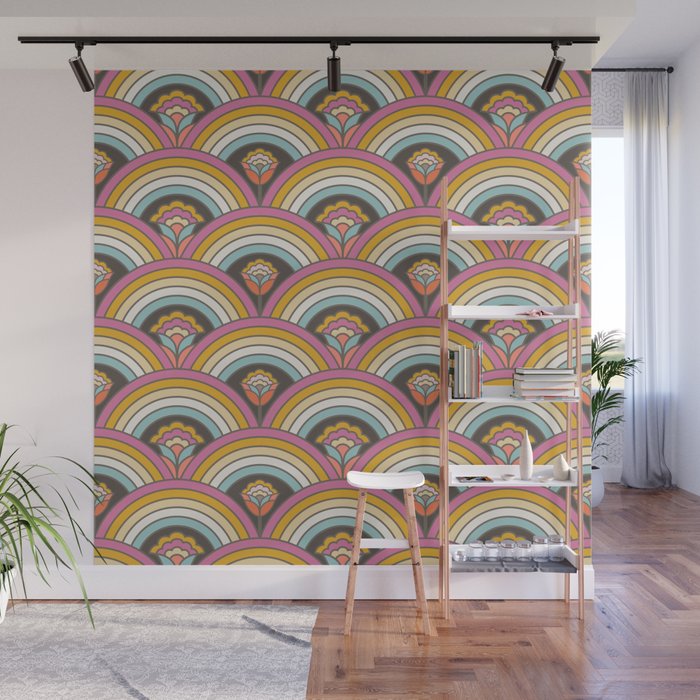 Retro Rainbow Flowers - multi-color Wall Mural Gallery Image 1