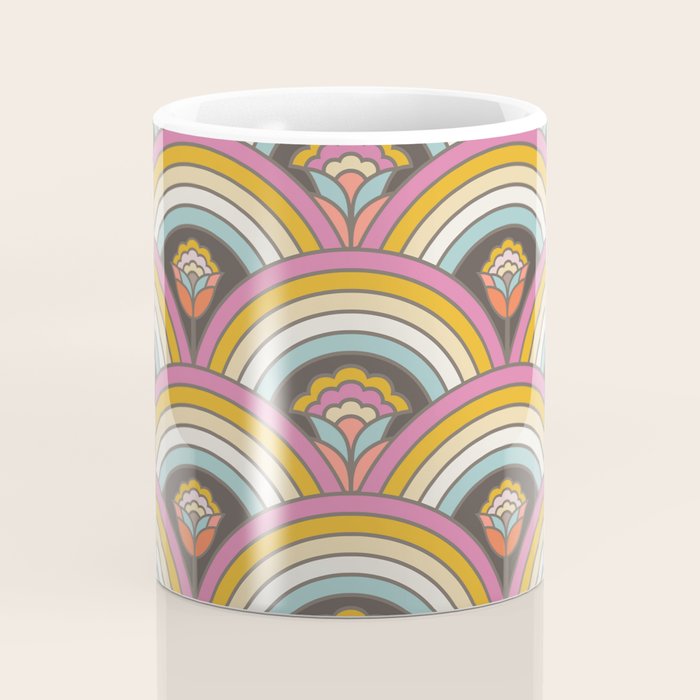 Retro Rainbow Flowers - multi-color Coffee Mug Gallery Image 4