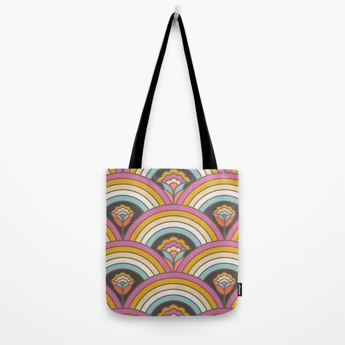 Retro Rainbow Flowers - multi-color Tote Bag Gallery Image 2