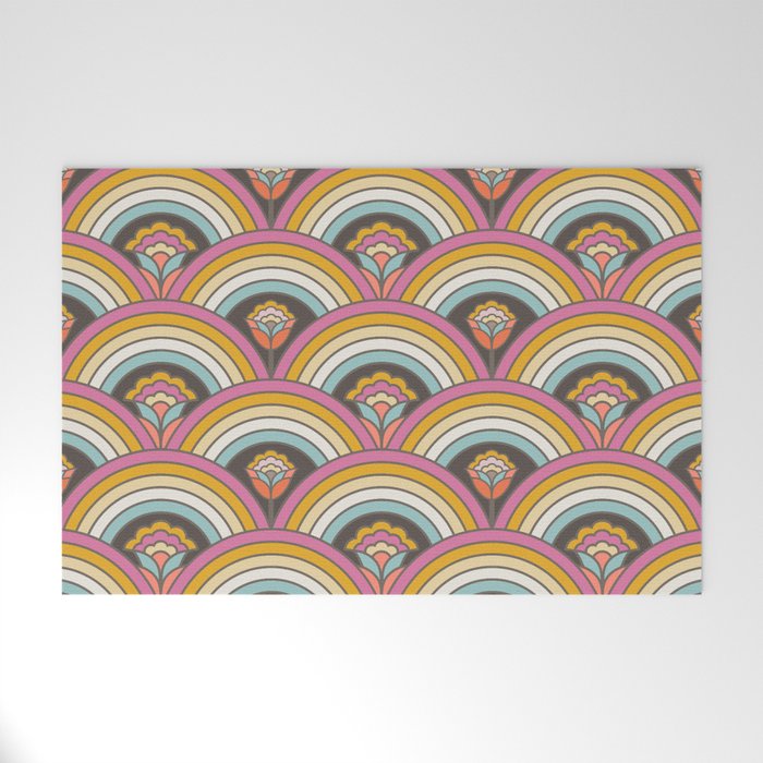 Retro Rainbow Flowers - Multi-Color Welcome Mat