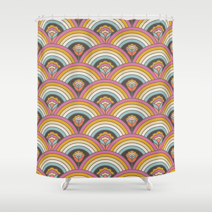 Retro Rainbow Flowers - multi-color Shower Curtain Gallery Image 1