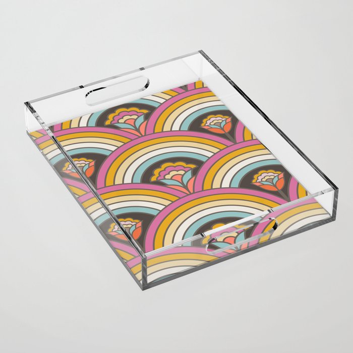Retro Rainbow Flowers - multi-color Acrylic Tray Gallery Image 1
