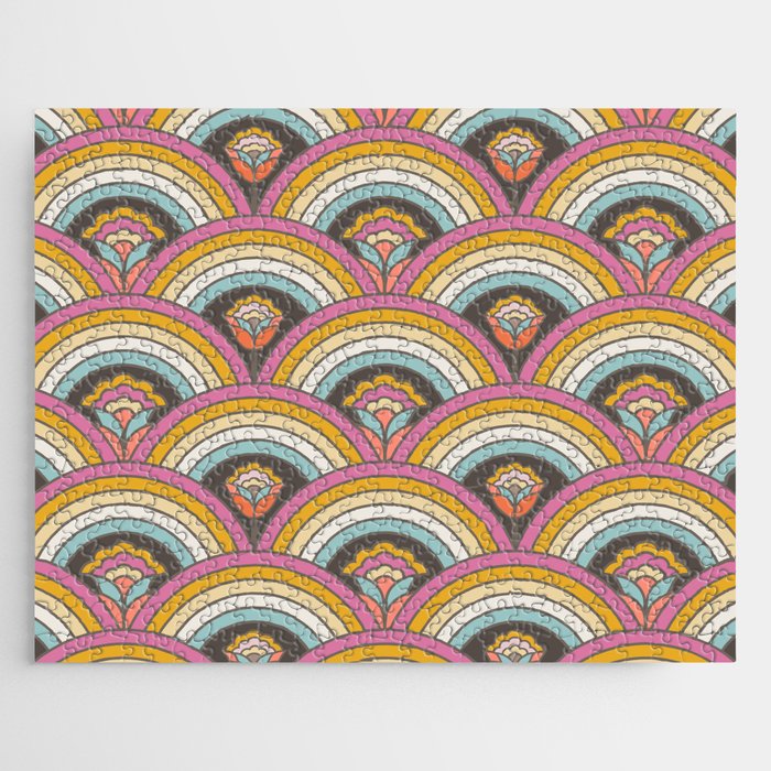 Retro Rainbow Flowers - multi-color Jigsaw Puzzle Gallery Image 1