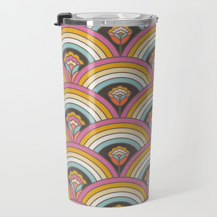 Retro Rainbow Flowers - multi-color Travel Mug Gallery Image 3