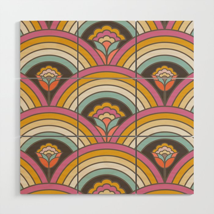 Retro Rainbow Flowers - multi-color Wood Wall Art Gallery Image 1