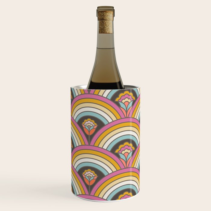 Retro Rainbow Flowers - multi-color Wine Chiller Gallery Image 3