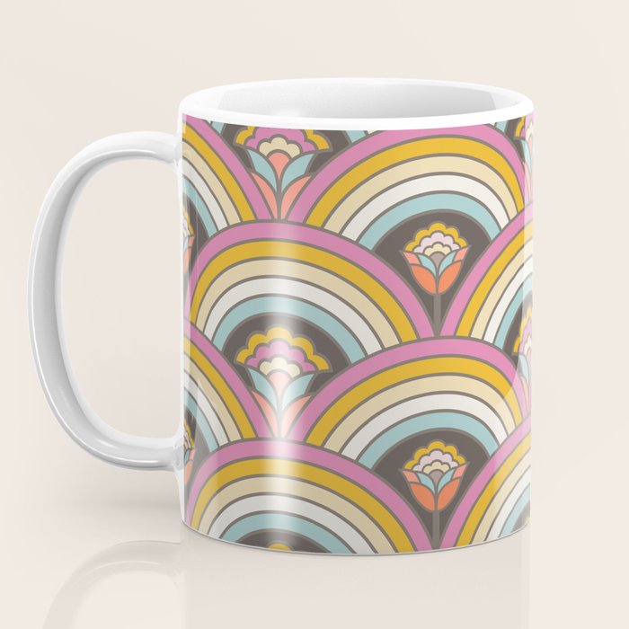 Retro Rainbow Flowers - multi-color Coffee Mug Gallery Image 3